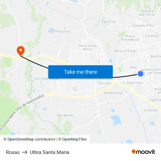 Rosas to Ulbra Santa Maria map