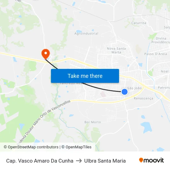 Cap. Vasco Amaro Da Cunha to Ulbra Santa Maria map
