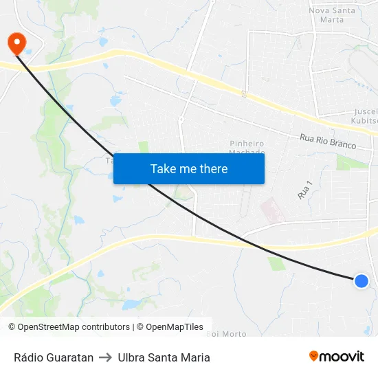 Rádio Guaratan to Ulbra Santa Maria map