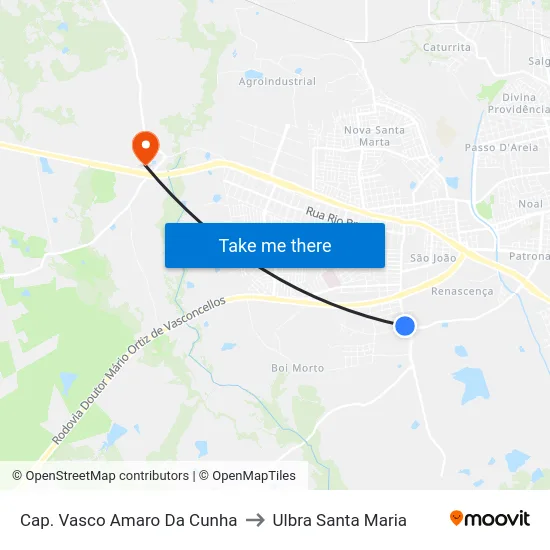 Cap. Vasco Amaro Da Cunha to Ulbra Santa Maria map