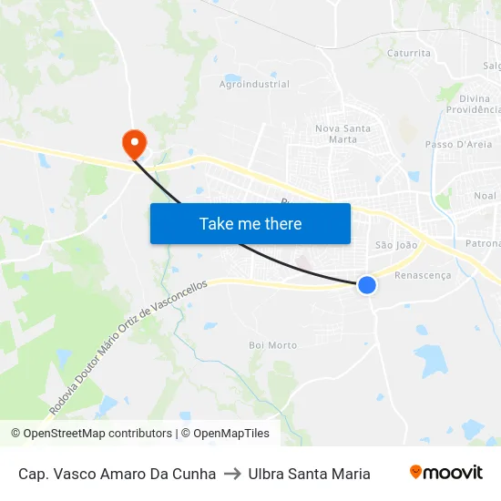 Cap. Vasco Amaro Da Cunha to Ulbra Santa Maria map