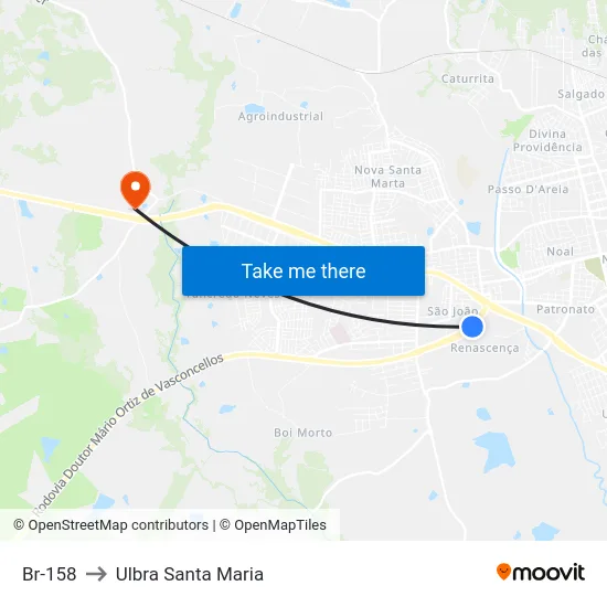Br-158 to Ulbra Santa Maria map
