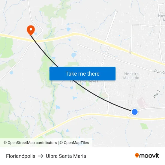 Florianópolis to Ulbra Santa Maria map