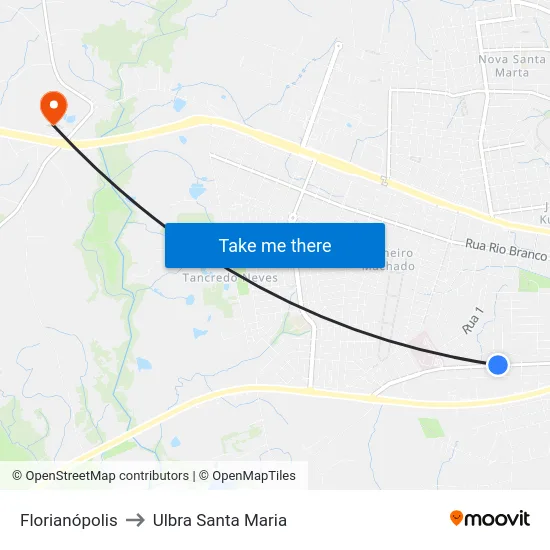 Florianópolis to Ulbra Santa Maria map
