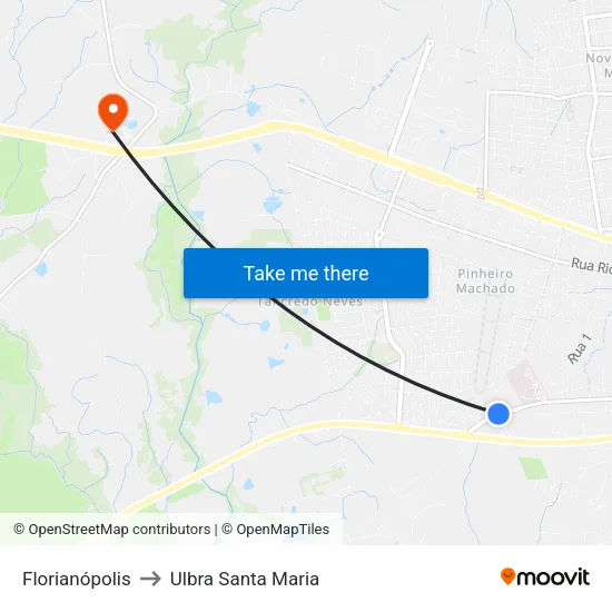 Florianópolis to Ulbra Santa Maria map