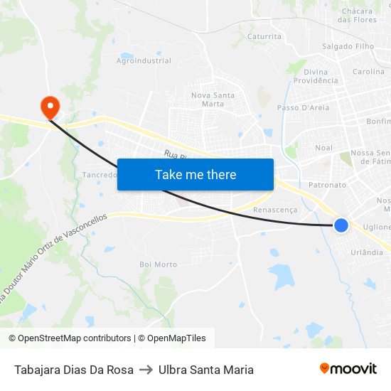 Tabajara Dias Da Rosa to Ulbra Santa Maria map