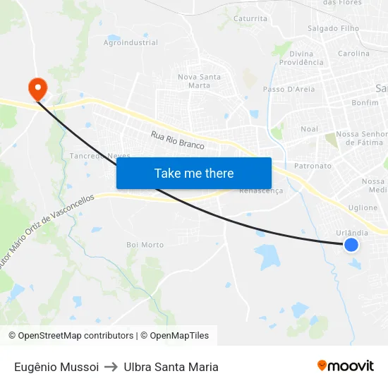 Eugênio Mussoi to Ulbra Santa Maria map