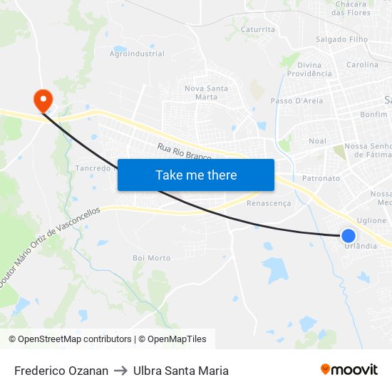 Frederico Ozanan to Ulbra Santa Maria map