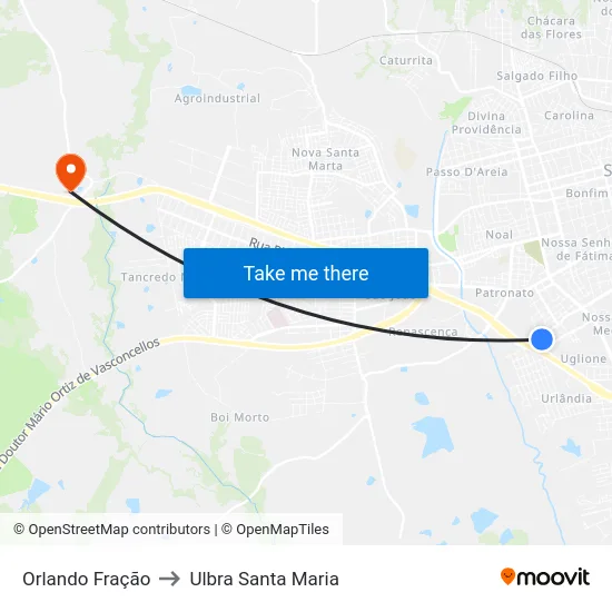 Orlando Fração to Ulbra Santa Maria map