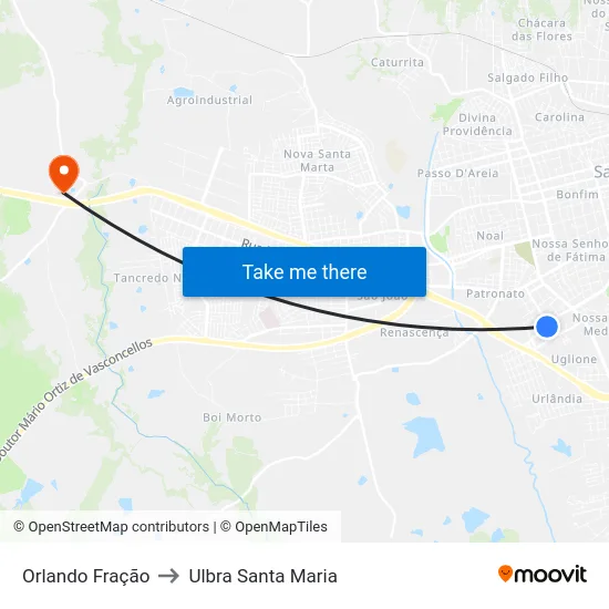 Orlando Fração to Ulbra Santa Maria map