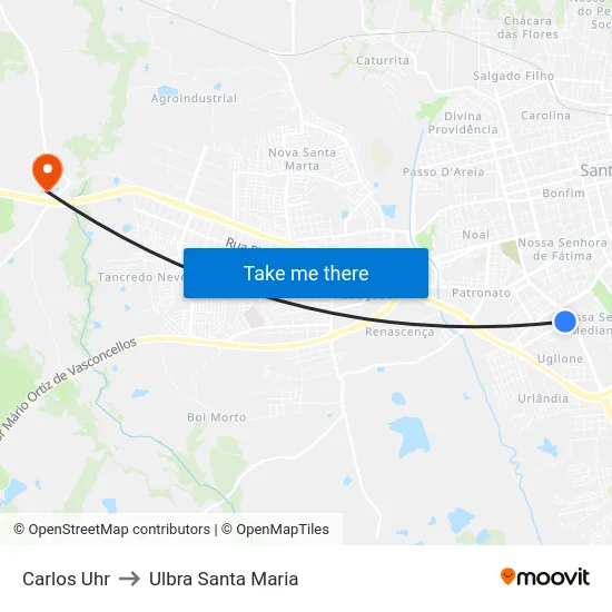 Carlos Uhr to Ulbra Santa Maria map