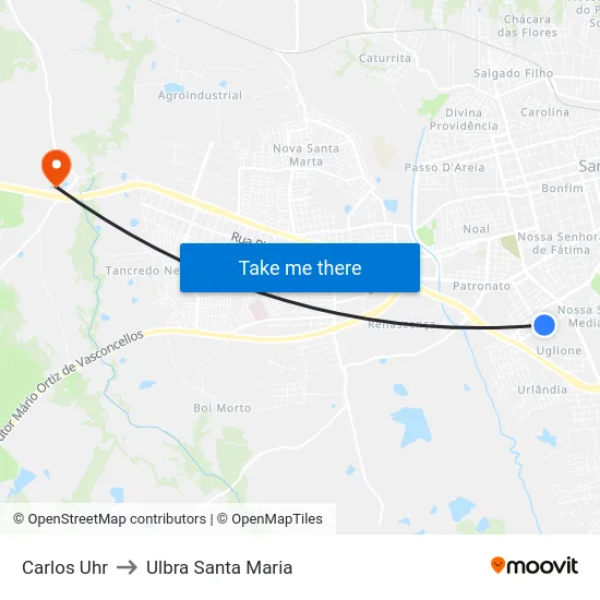 Carlos Uhr to Ulbra Santa Maria map