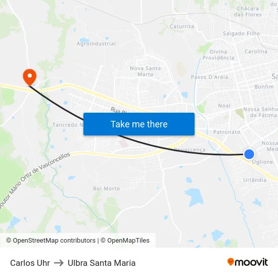 Carlos Uhr to Ulbra Santa Maria map