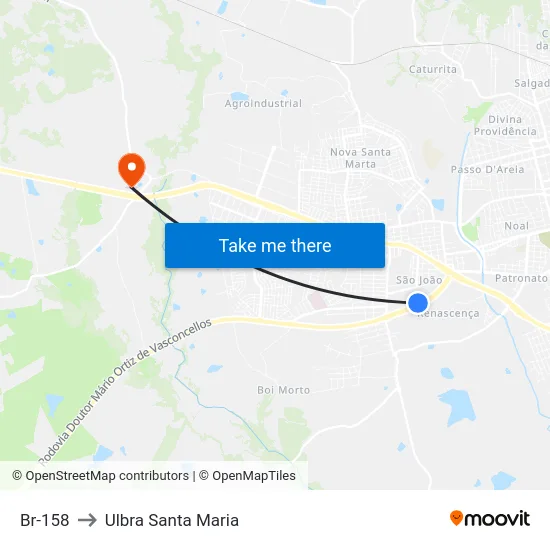 Br-158 to Ulbra Santa Maria map