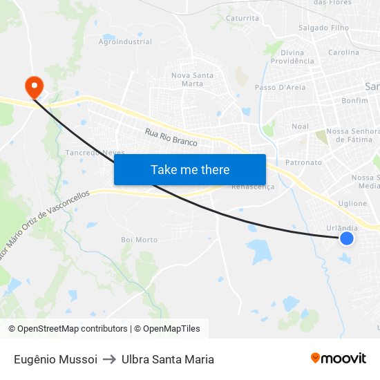 Eugênio Mussoi to Ulbra Santa Maria map