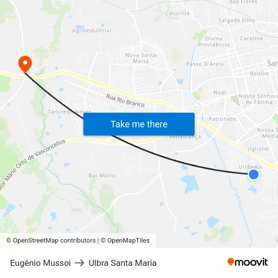 Eugênio Mussoi to Ulbra Santa Maria map