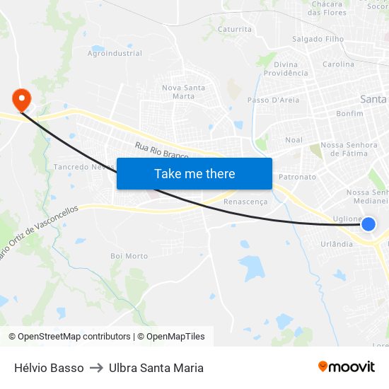 Hélvio Basso to Ulbra Santa Maria map