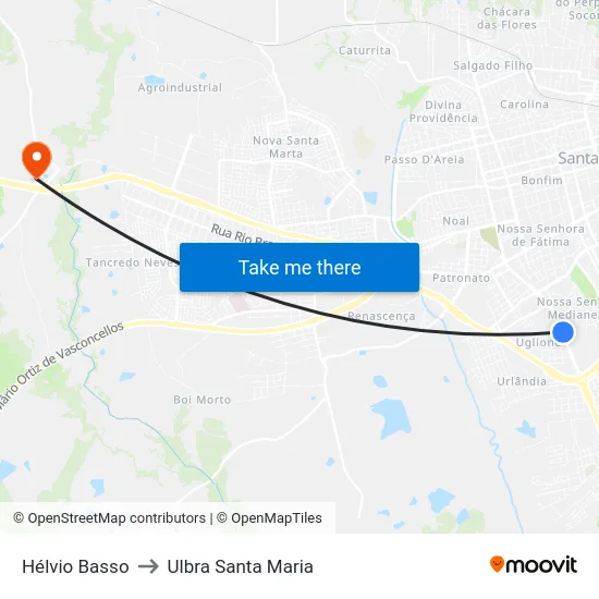 Hélvio Basso to Ulbra Santa Maria map