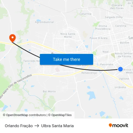 Orlando Fração to Ulbra Santa Maria map
