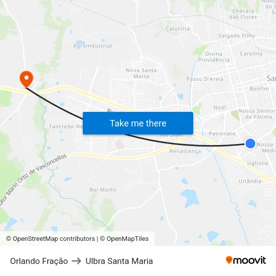 Orlando Fração to Ulbra Santa Maria map