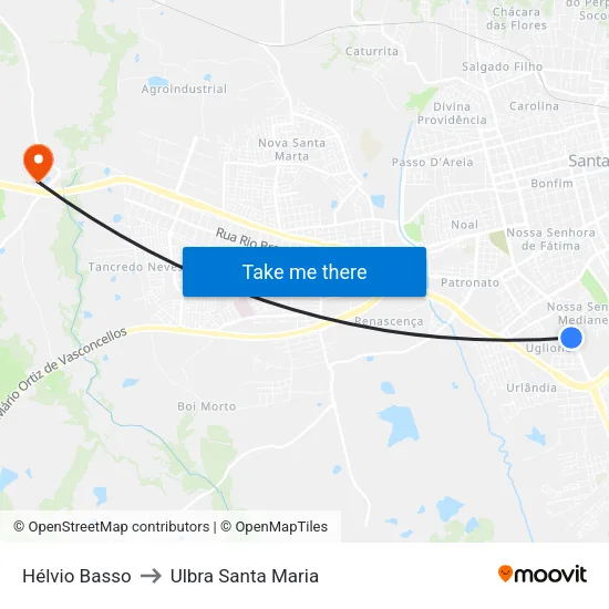 Hélvio Basso to Ulbra Santa Maria map