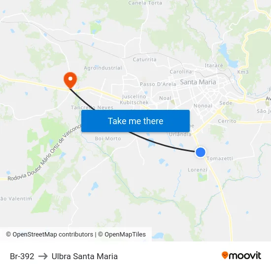 Br-392 to Ulbra Santa Maria map