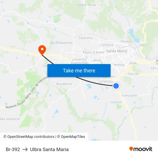 Br-392 to Ulbra Santa Maria map