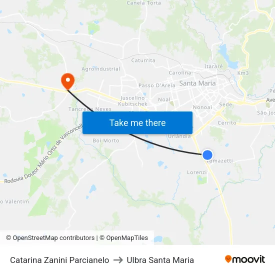 Catarina Zanini Parcianelo to Ulbra Santa Maria map