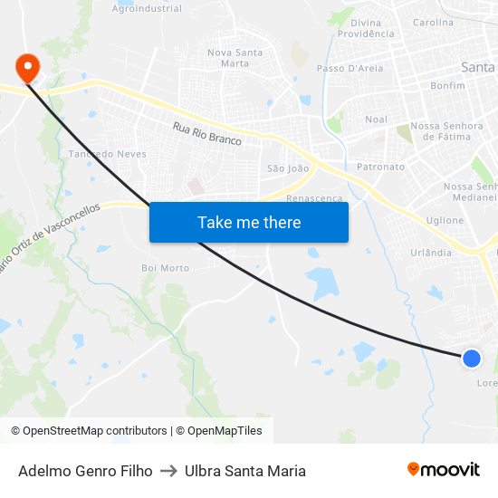 Adelmo Genro Filho to Ulbra Santa Maria map