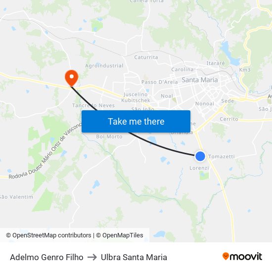 Adelmo Genro Filho to Ulbra Santa Maria map