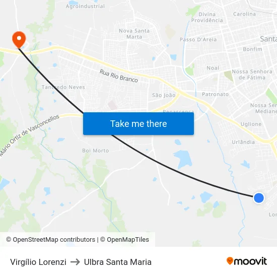 Virgílio Lorenzi to Ulbra Santa Maria map
