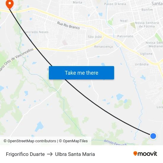 Frigorífico Duarte to Ulbra Santa Maria map