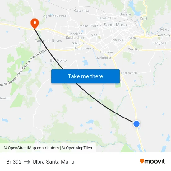 Br-392 to Ulbra Santa Maria map