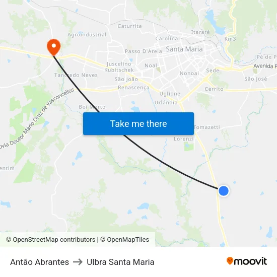 Antão Abrantes to Ulbra Santa Maria map
