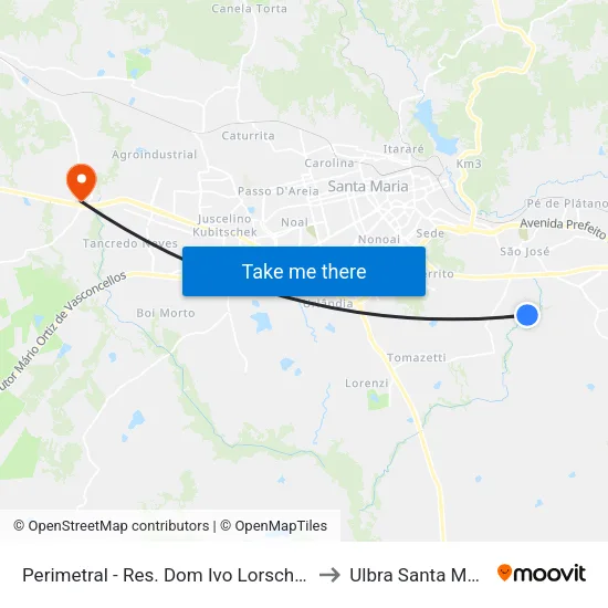 Perimetral - Res. Dom Ivo Lorscheiter to Ulbra Santa Maria map