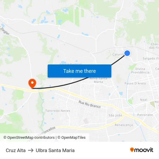 Cruz Alta to Ulbra Santa Maria map