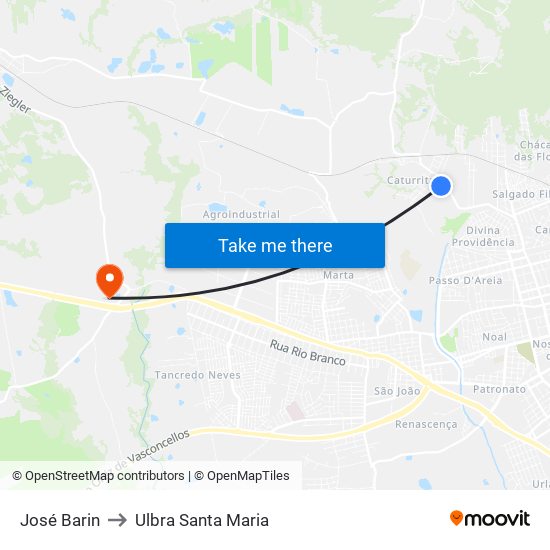 José Barin to Ulbra Santa Maria map