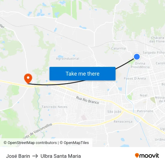 José Barin to Ulbra Santa Maria map