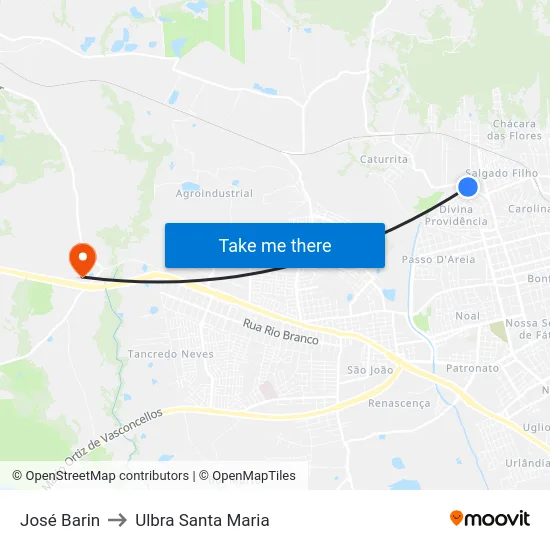 José Barin to Ulbra Santa Maria map