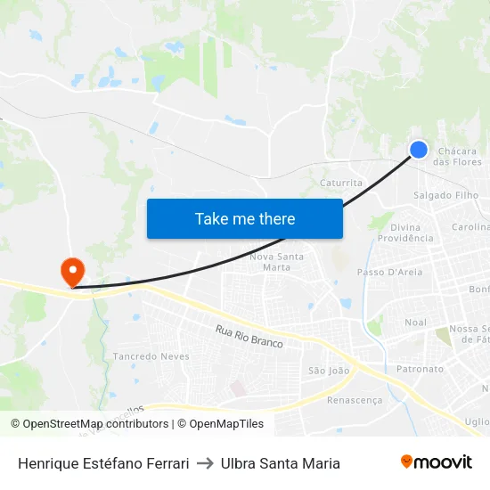Henrique Estéfano Ferrari to Ulbra Santa Maria map