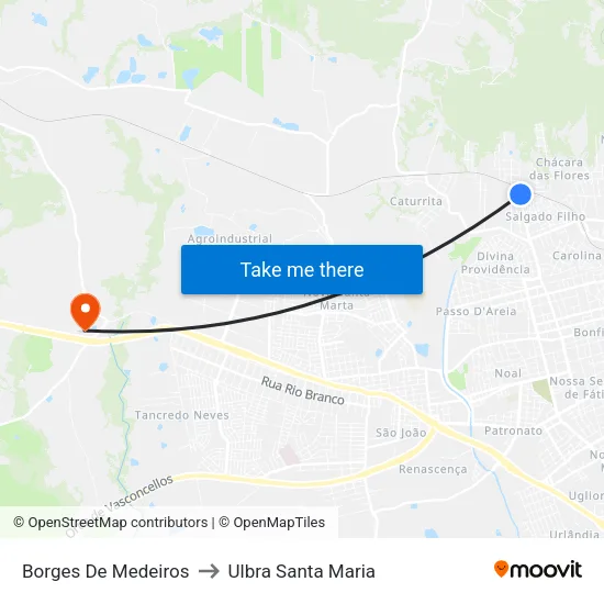 Borges De Medeiros to Ulbra Santa Maria map
