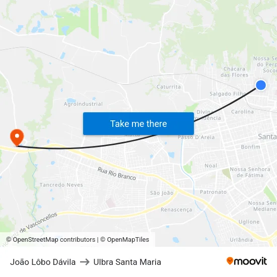 João Lôbo Dávila to Ulbra Santa Maria map