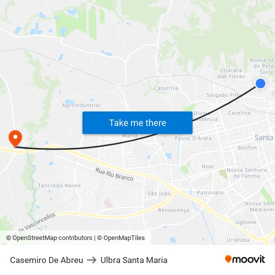 Casemiro De Abreu to Ulbra Santa Maria map