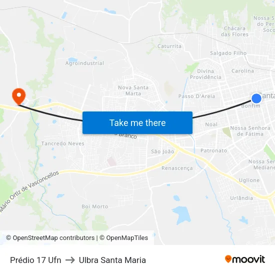 Prédio 17 Ufn to Ulbra Santa Maria map