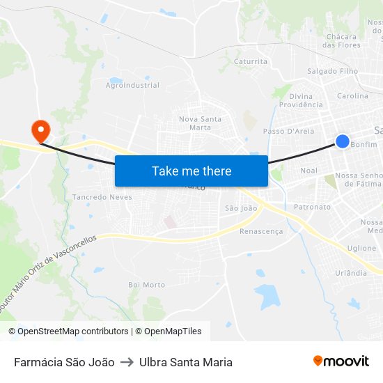 Farmácia São João to Ulbra Santa Maria map