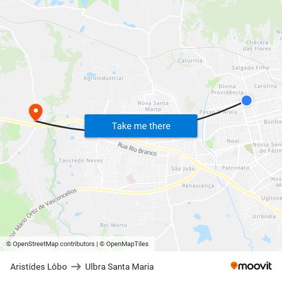 Aristídes Lôbo to Ulbra Santa Maria map