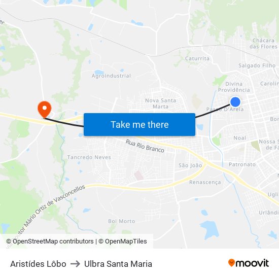 Aristídes Lôbo to Ulbra Santa Maria map
