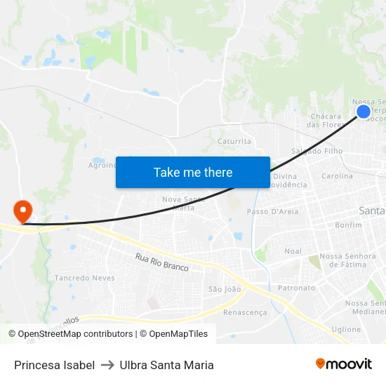 Princesa Isabel to Ulbra Santa Maria map