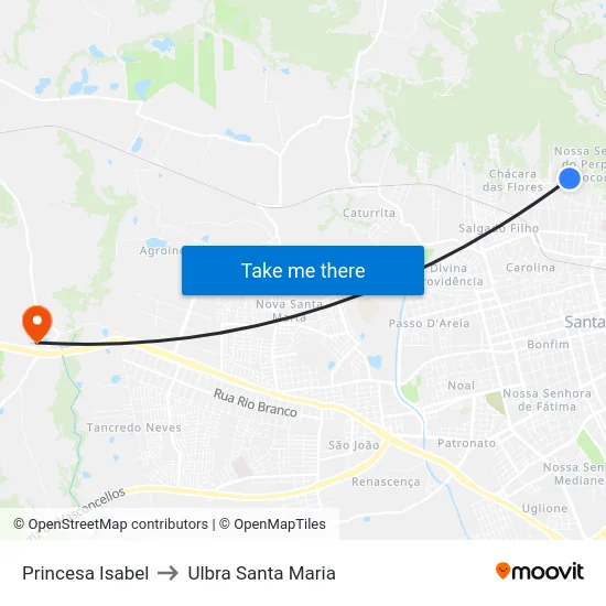 Princesa Isabel to Ulbra Santa Maria map