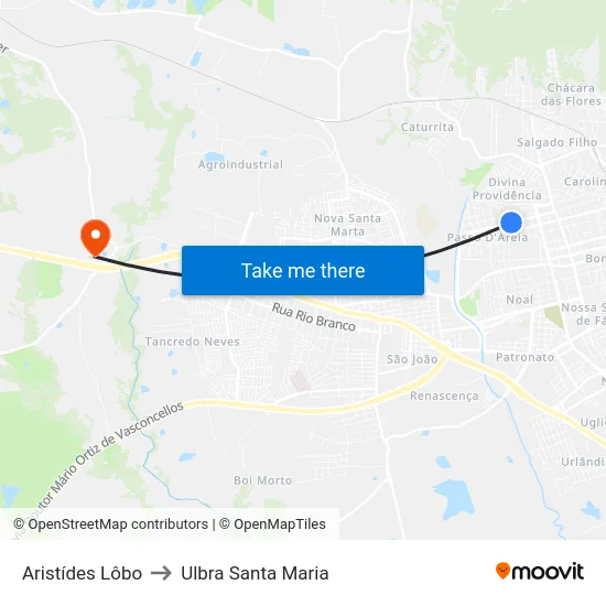 Aristídes Lôbo to Ulbra Santa Maria map